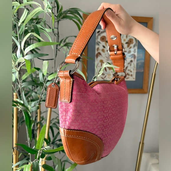 Vintage Y2K Coach Pink and Tan Hobo Monogram Bag - Picture 3 of 8